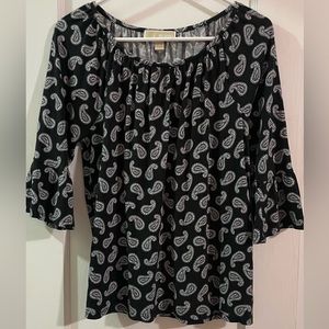 Michael Kors 3/4 Sleeve Black Paisley Cotton Top